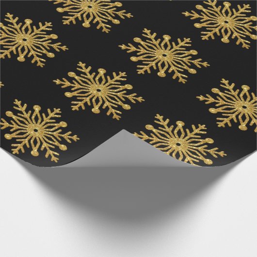 Gold Snowflake Black Wrapping Paper Cadeaupapier (Hoek)