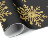 Gold Snowflake Black Wrapping Paper Cadeaupapier (Rol Hoek)
