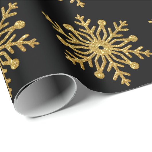 Gold Snowflake Black Wrapping Paper Cadeaupapier (Rol Hoek)