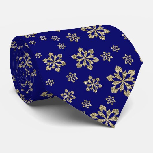 Gold Snowflake Blue Holiday Stropdas (Opgerold)