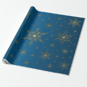 Gold Snowflake Blue Metallic Cadeaupapier (Uitgerold)