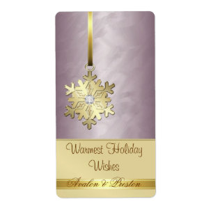 Gold Snowflake Bronze Jewel Holiday Wine Etiket