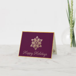 Gold Snowflake Burgundy Happy Holidays Card  Bedankkaart