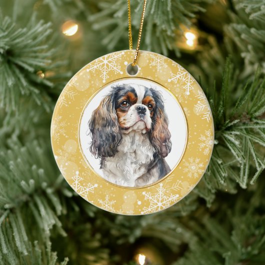 Gold Snowflake Cavalier King Charles Spaniel Keramisch Ornament (Boom)
