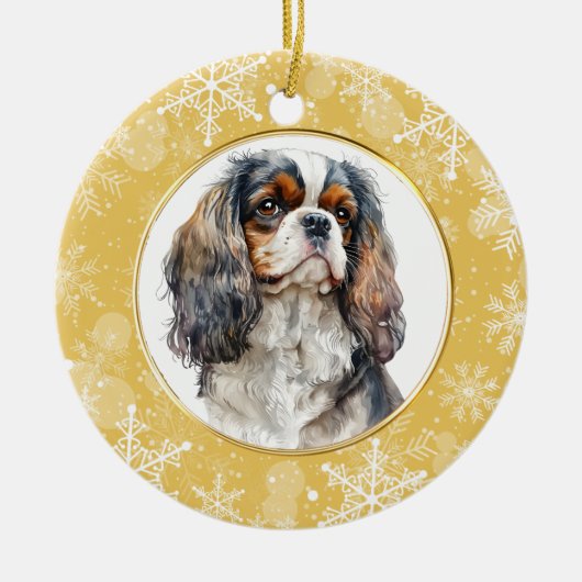 Gold Snowflake Cavalier King Charles Spaniel Keramisch Ornament (Voorkant)