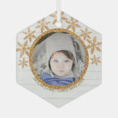 Gold Snowflake Chic Round Foto met Kerstmis Glas Ornament (Voorkant)