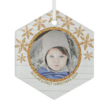 Gold Snowflake Chic Round Foto met Kerstmis