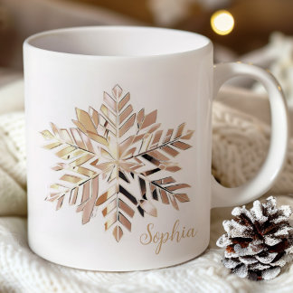 Gold Snowflake Christmas Mug | Custom name Koffiemok