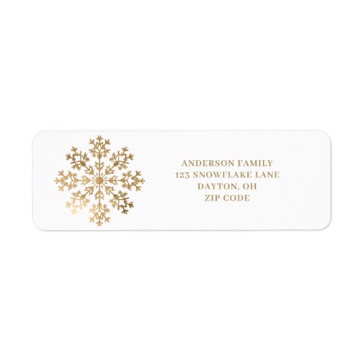 Gold Snowflake Christmas Return Address Label (Voorkant)