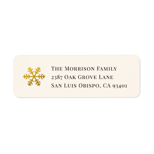 Gold Snowflake Christmas Return Address Label (Voorkant)
