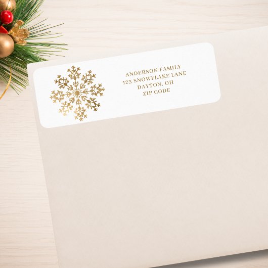 Gold Snowflake Christmas Return Address Label