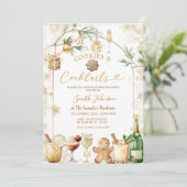Gold Snowflake Cocktail and cookies party Kaart (Staand voorkant)