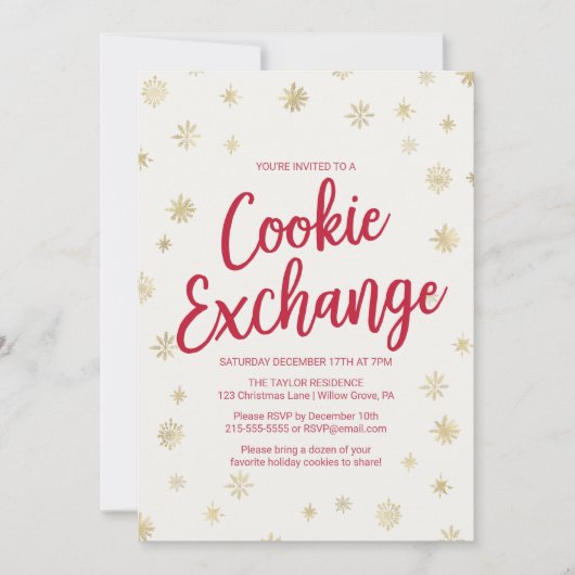 Gold Snowflake Cookie Exchange Kaart (Voorkant)