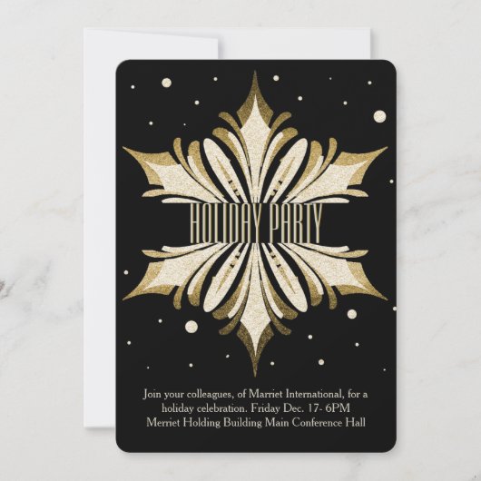 Gold Snowflake Corporate Holiday Party Invitation Kaart (Voorkant)