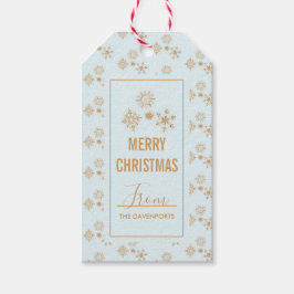 Gold Snowflake Crystals op Frosty Blue - Kerstmis Cadeaulabel