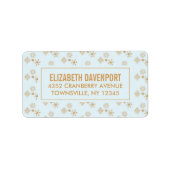 Gold Snowflake Crystals op Frosty Blue - Kerstmis Etiket (Voorkant)