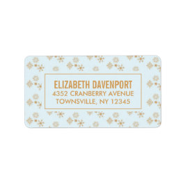 Gold Snowflake Crystals op Frosty Blue - Kerstmis Etiket