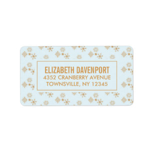 Gold Snowflake Crystals op Frosty Blue - Kerstmis Etiket