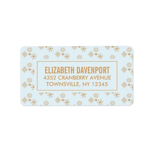 Gold Snowflake Crystals op Frosty Blue - Kerstmis Etiket (Voorkant)