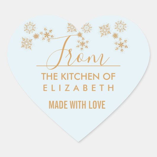 Gold Snowflake Crystals op Frosty Blue - Kerstmis Hart Sticker (Voorkant)