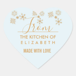 Gold Snowflake Crystals op Frosty Blue - Kerstmis Hart Sticker