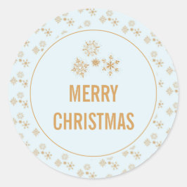 Gold Snowflake Crystals op Frosty Blue - Kerstmis Ronde Sticker