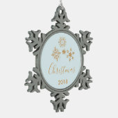 Gold Snowflake Crystals op Frosty Blue - Kerstmis Tin Sneeuwvlok Ornament (Links)