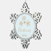 Gold Snowflake Crystals op Frosty Blue - Kerstmis Tin Sneeuwvlok Ornament (Rechts)