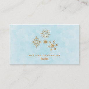 Gold Snowflake Crystals op Frosty Blue - Kerstmis Visitekaartje