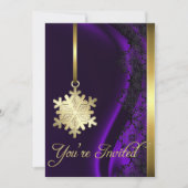 Gold Snowflake Decorting Paarse Silk Invitation Kaart (Voorkant)