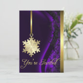 Gold Snowflake Decorting Paarse Silk Invitation Kaart (Staand voorkant)