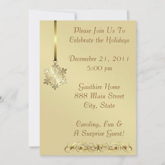 Gold Snowflake Decorting Paarse Silk Invitation Kaart (Achterkant)