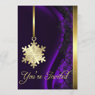 Gold Snowflake Decorting Paarse Silk Invitation Kaart