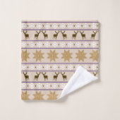 Gold Snowflake Deer Nordic Pattern Bad Handdoek (Wasdoekje)
