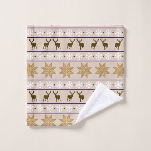 Gold Snowflake Deer Nordic Pattern Bad Handdoek (Wasdoekje)