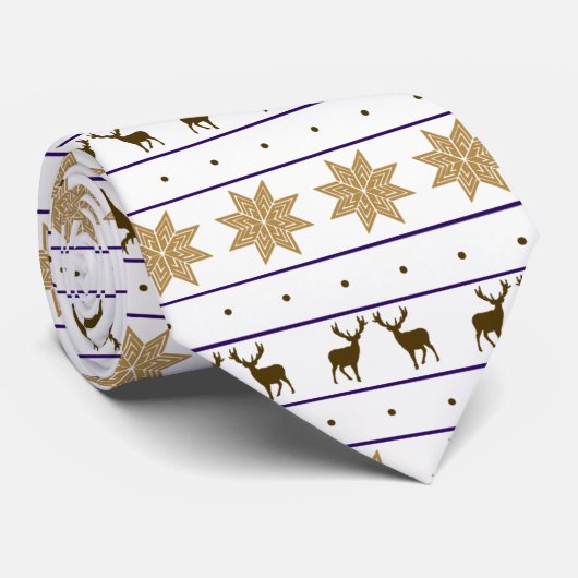 Gold Snowflake Deer Nordic Pattern Stropdas (Opgerold)