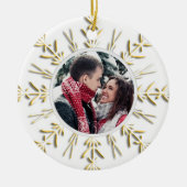 Gold Snowflake eerste kerstfoto Keramisch Ornament (Voorkant)