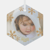 Gold Snowflake Elegant-minimalistische foto Glas Ornament (Voorkant)