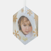 Gold Snowflake Elegant-minimalistische foto Glas Ornament (Voorkant links)