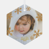 Gold Snowflake Elegant-minimalistische foto Glas Ornament (Achterkant)