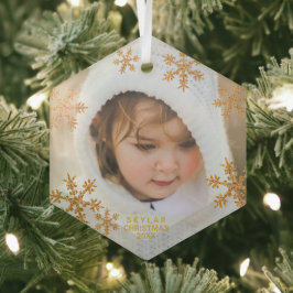 Gold Snowflake Elegant-minimalistische foto Glas Ornament