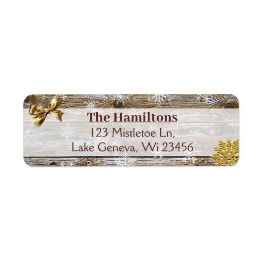 Gold Snowflake en Bow Wood met kerst of Vakantie Etiket (Voorkant)