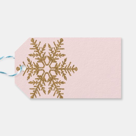Gold Snowflake Glitter Blush Pink Cadeaulabel (Achterkant Horizontaal)
