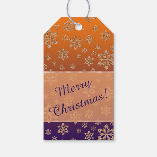 Gold Snowflake gradiënt Blue Oranje Kerstmis Cadeaulabel (Voorkant)