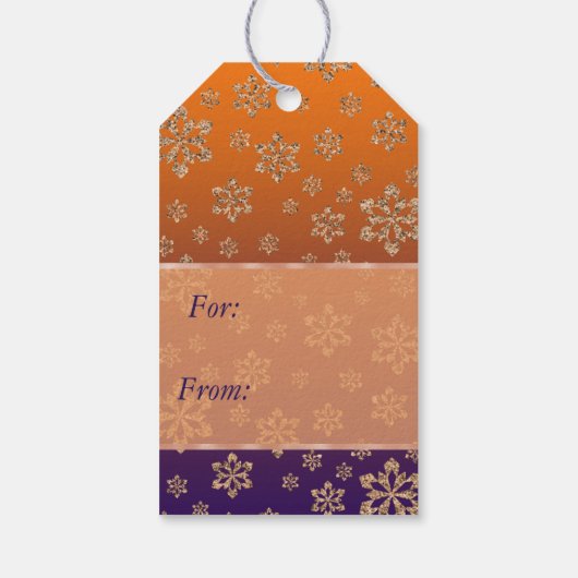 Gold Snowflake gradiënt Blue Oranje Kerstmis Cadeaulabel (Achterkant)