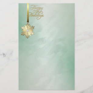 Gold Snowflake Green Foil Holiday Stationery Briefpapier