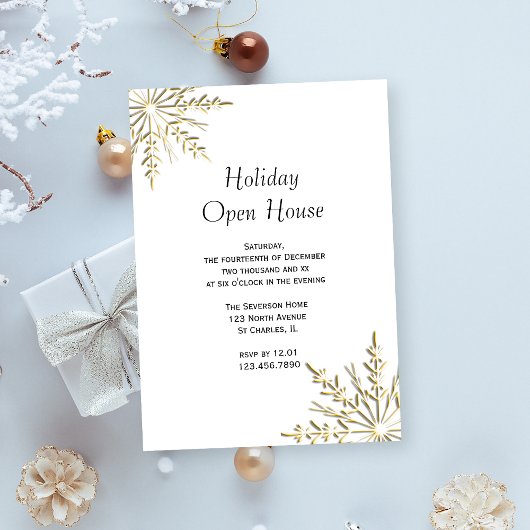 Gold Snowflake Holiday Open House Uitnodiging