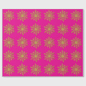 Gold Snowflake Hot Pink Wrapping Paper Cadeaupapier (Vlak)