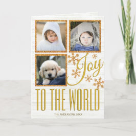 Gold Snowflake Joon aan de Wereld 3 Foto Feestdagen Kaart
