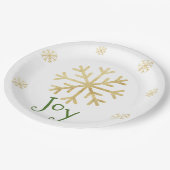 Gold Snowflake "JOY" Green Moderne Kerstmis Papieren Bordje (Gekanteld)